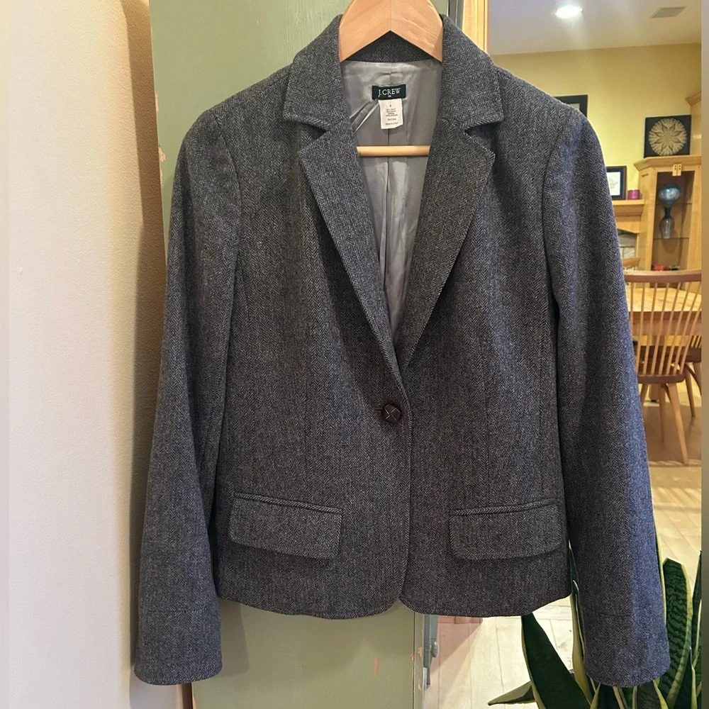 J. Crew Women's Schoolboy Wool Blend Gray Herringbone Blazer Size 6 Style 17398